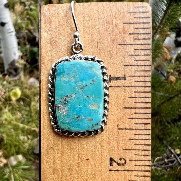 Sundance $228 NEW Kingman Turquoise Sterling Silver Handmade Rectangle Earrings - Picture 5 of 8
